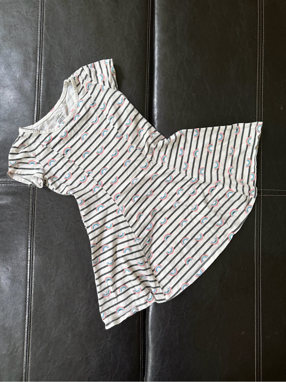 Jumping Beans - Black & White Striped Dress with Pink and Blue Rainbows